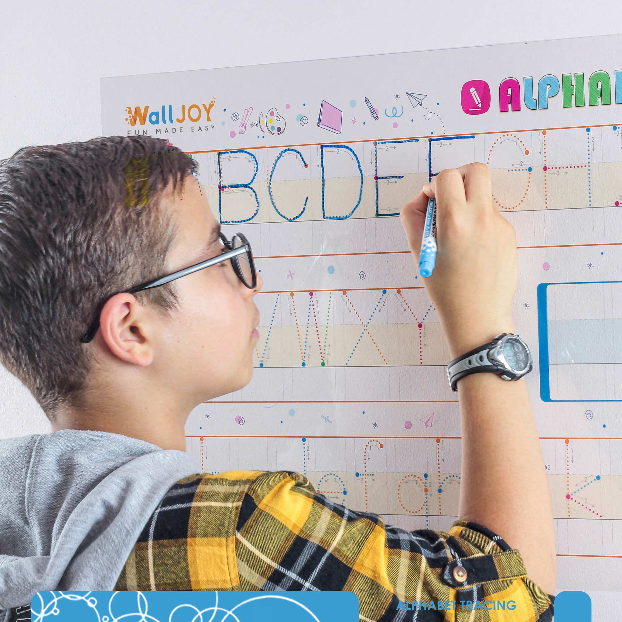 Easy Ehiteboard Lettering Static Cling Whiteboard Alphabet Tracing – WallJOY