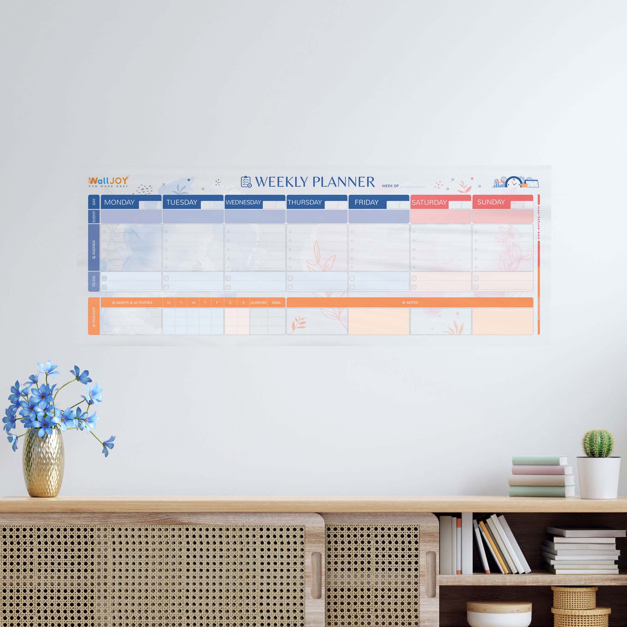Sticky Monthly Wall Calendar - Dry Erase Whiteboard Planner With Self-Adhesive Backing